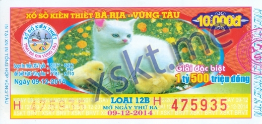 Mẫu vé sô xổ số Vũng Tàu ngày 9/12/2014