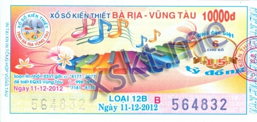 Mẫu vé sô xổ số Vũng Tàu ngày 11/12/2012