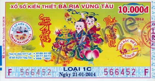 Mẫu vé sô xổ số Vũng Tàu ngày 21/1/2014