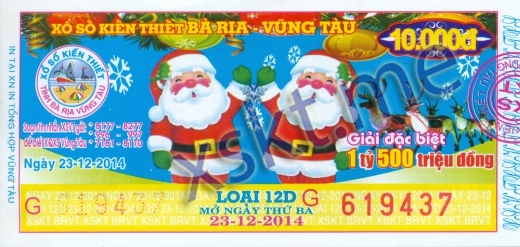 Mẫu vé sô xổ số Vũng Tàu ngày 23/12/2014