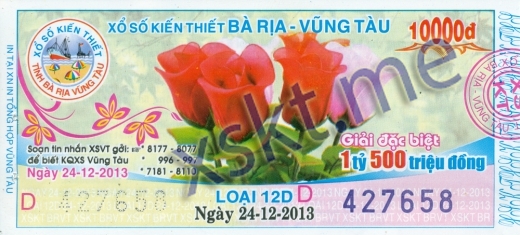 Mẫu vé sô xổ số Vũng Tàu ngày 24/12/2013