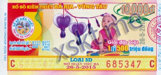 Mẫu vé sô xổ số Vũng Tàu ngày 26/5/2015