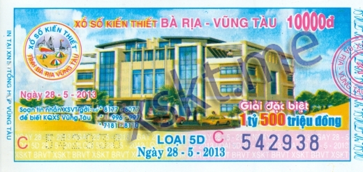 Mẫu vé sô xổ số Vũng Tàu ngày 28/5/2013